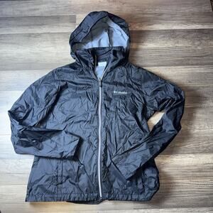Columbia Jacket Womens Large Black Hooded Lightweight Windbreaker Rain Zip